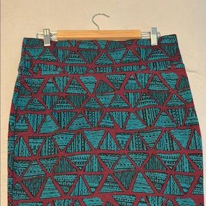 LuLaRoe Geometric Patterned Skirt - Teal and Burgundy